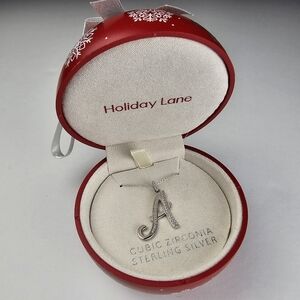 Holiday Lane Cubic Zirconia 'A' Initial Necklace in Sterling Silver